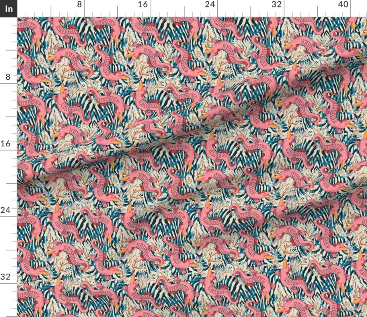 Pink Gator Bright Animal Alligator Maximalism Reptile Large Scale Tropical Floral Crocodile Custom Printed Fabric by Spoonflower Various Fabrics by the Yard or Fat Quarter 10520330
